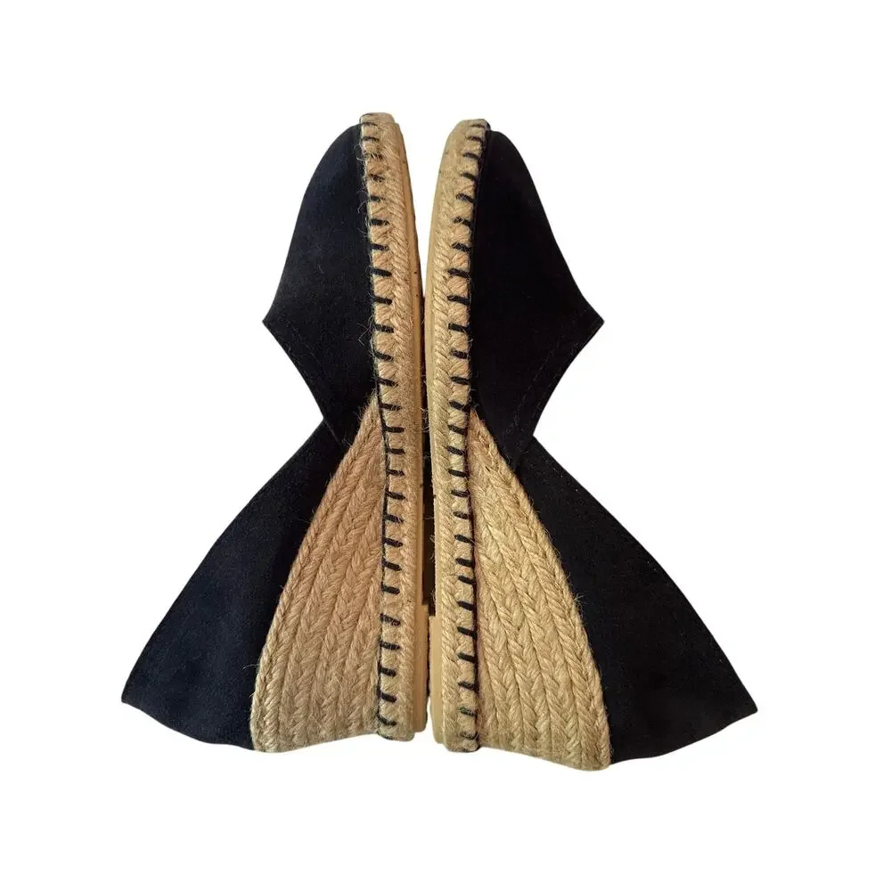 Verbena Mamen Suede Wedge Espadrilles - Women's Size 38 / US 7.5 Black